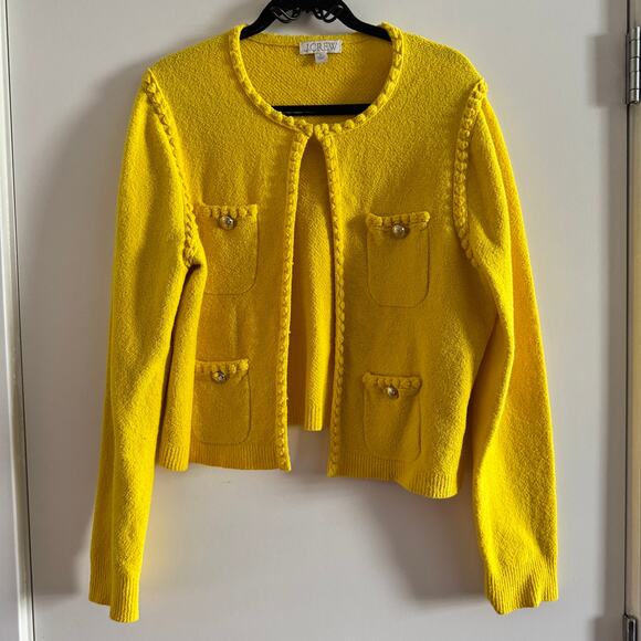 J. Crew Yellow Odette Cardigan Knitted Rib Hem Button Pocket Long Sleeve Sz XL - Picture 2 of 5